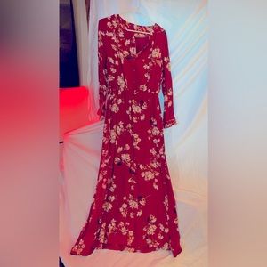Red Cotton Long Sleeved Maxi Dress XL